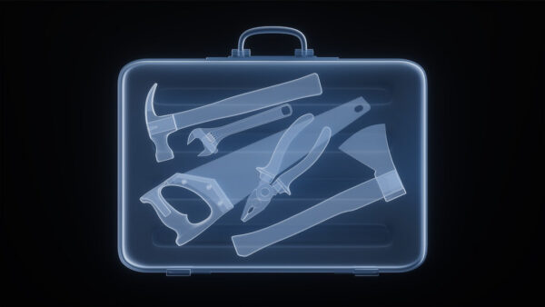 X-ray of a toolbox filled with various tools